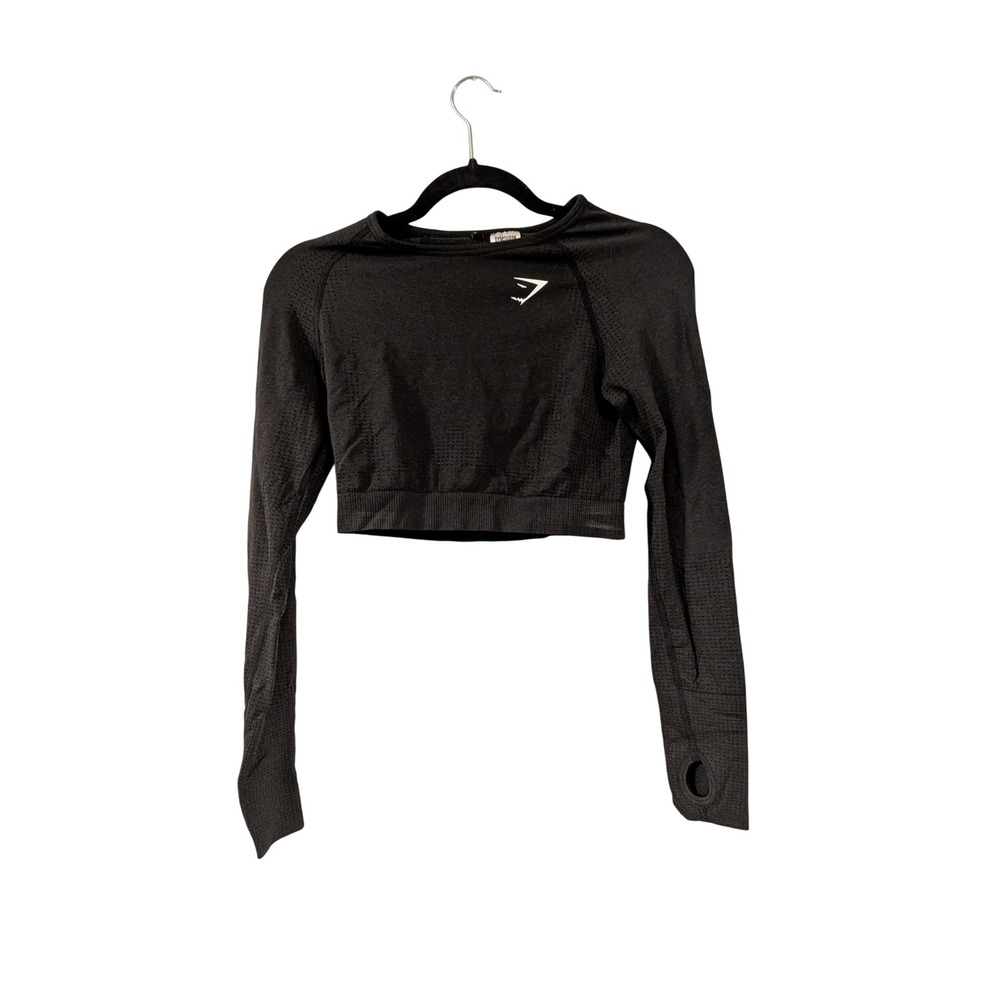 Gymshark Crop Top Womens Medium Black Vital Seamless Long Sleeve Thumbhole